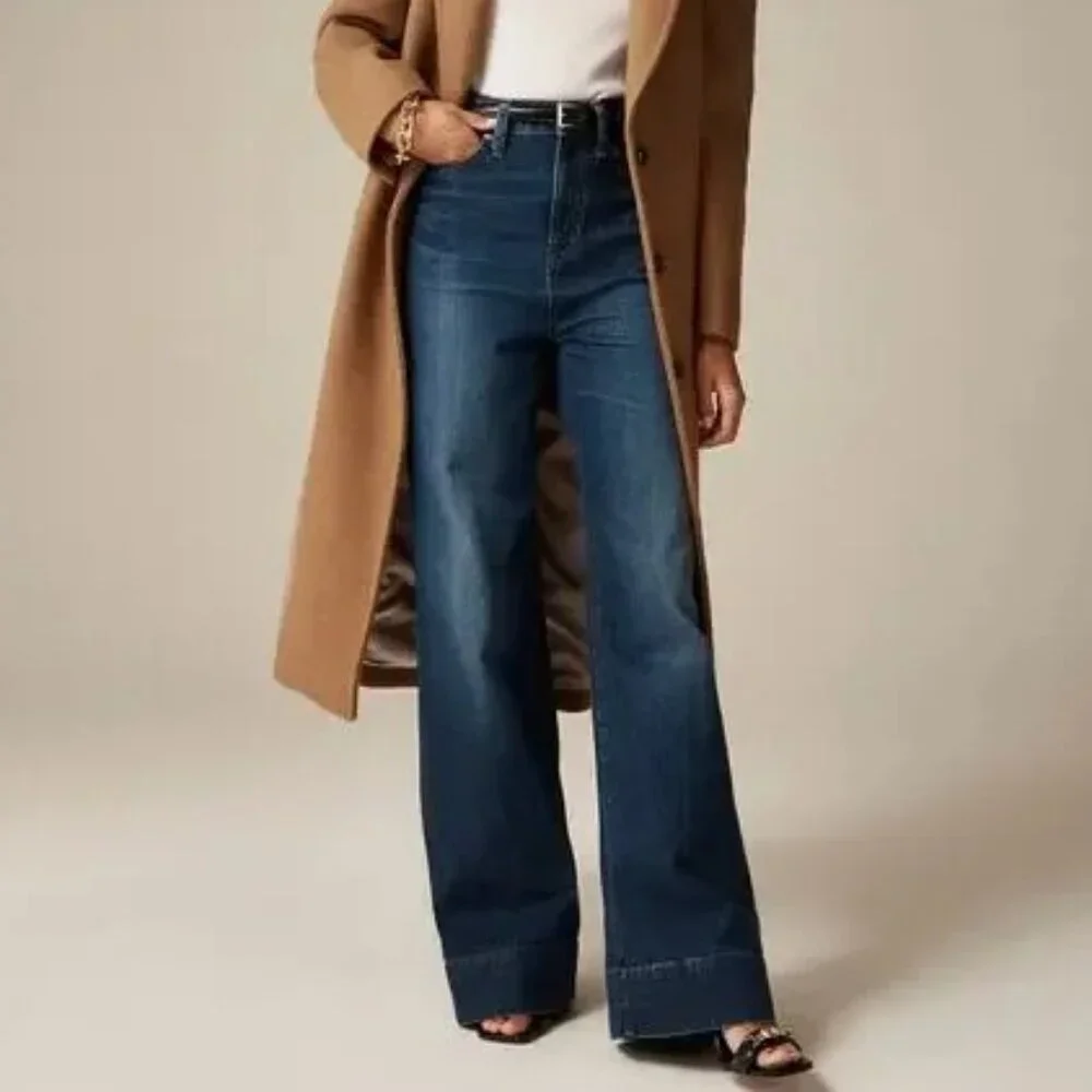 J. Crew Denim Trouser 1996 Semi-Stretch Resin Rinse Wide Leg Jeans Size 34 CC566
